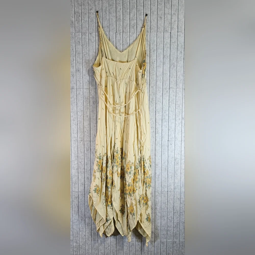 Urban Outfitters Yellow Floral Maxi Dress Large Boho Handkerchief Hem - Picture 2 of 2